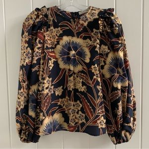 Ulla Johnson Puff Sleeve Blouse Naomi Navy/Gold
